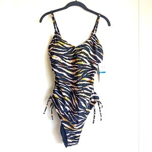 Hula Honey Pink Black TIGER Print One Piece Swimsuit 🐆 Side Keyhole Rouching